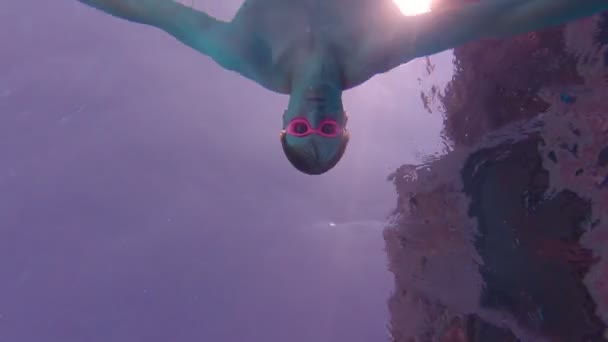 Svømmer ser på kamera – stockvideo