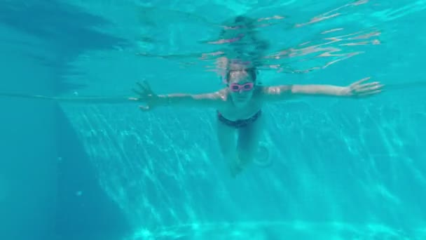 Frau schwimmt unter Wasser — Stockvideo