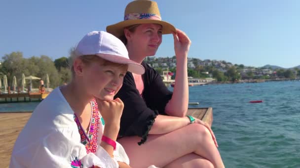 Girl With Mother On The Pier — Stock Video