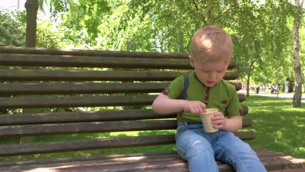 मुलगा आईस्क्रीम खातो — स्टॉक व्हिडिओ