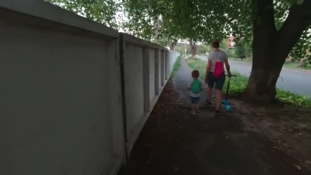 Женщина гуляет с мальчиком — стоковое видео