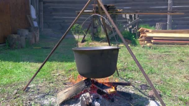 Cocinar en la hoguera — Vídeos de Stock