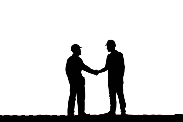 Silhouette of Business engineer man with clipping path handshake on white background, Success and happiness team concept