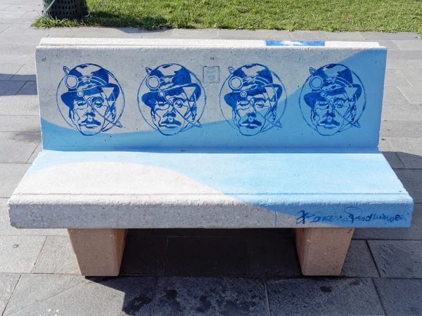 VIAREGGIO, ITALY - July 23:   Paintings on benches during the su