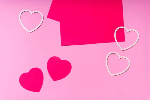 Renkli Kağıt Kalpler Sevgililer Günü Için Tebrik Kartı Çoklu Uzay — Stok fotoğraf