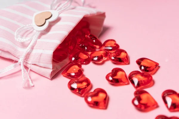 Seçici Odaklanma Sevgililer Günü Kartı Cam Kırmızı Kalpler Güzel Bir — Stok fotoğraf