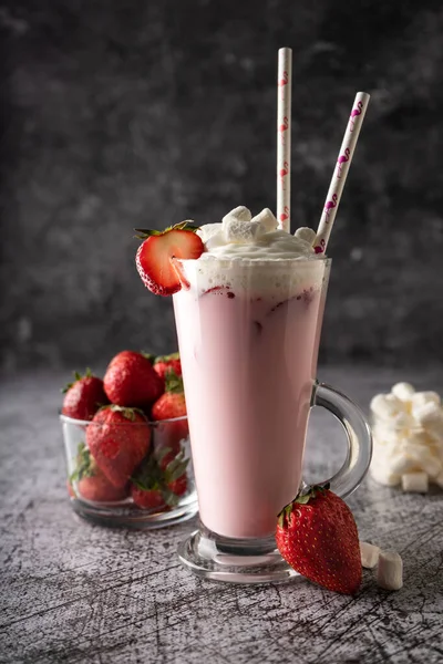 A cold drink. milk strawberry milkshake Stock Picture