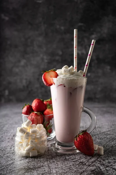 A cold drink. milk strawberry milkshake Royalty Free Stock Photos