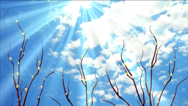 부활절 부활절에 대 한 비디오입니다. 부활절을 위한 아름 다운 배경입니다. 부활절 축 하 배경입니다. 부활절에 대 한 비디오 배경 화면 보호기입니다. 황금 돔 가진 교회입니다. 이동 하는 구름, 태양 광선은 빛나고. — 비디오