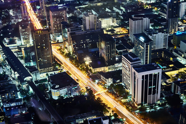 Night Bangkok cityscape. Top view