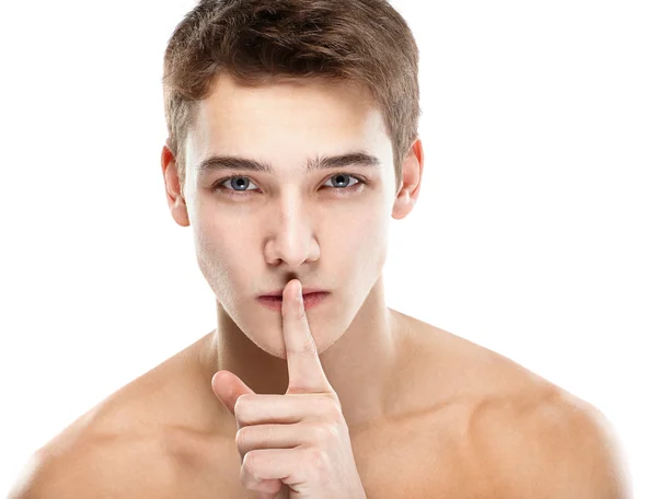 Handsome Man shows hush gesture — Stock Photo, Image