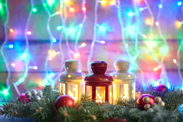 Christmas Burning lanterns — Stock Photo, Image