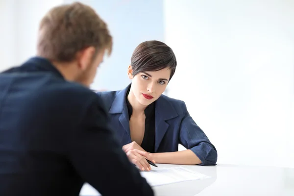 Business partners discussing documents — Stock Photo, Image