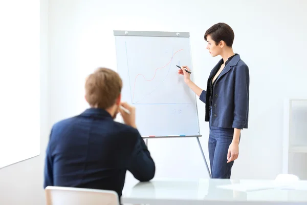 Empresaria presentando nuevo proyecto a socios — Foto de Stock