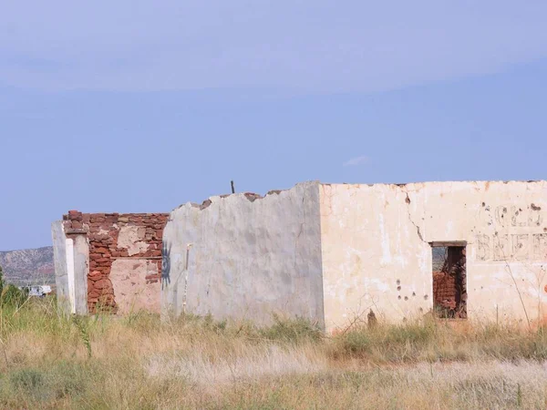 Ruinas Muros Restantes Una Estructura Ciudad Fantasma Montoya Nuevo México —  Fotos de Stock