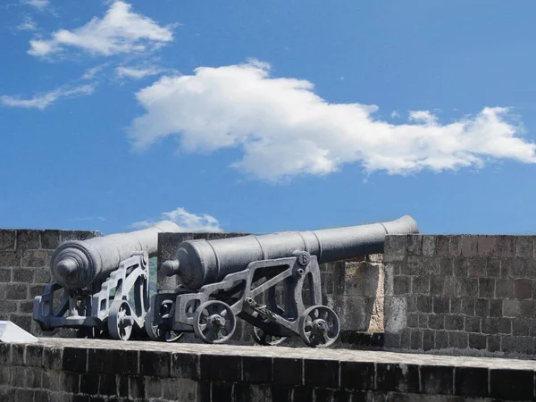 Vue Latérale Vieux Canons Pointés Extérieur Parc National Forteresse Brimstone — Photo