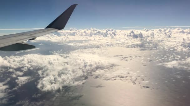 Handheld Shot Clouds Airplane Wing View — Stock Video