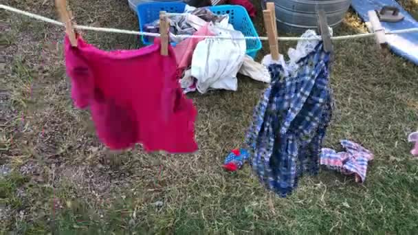 Clothes Swaying Clothesline Outdoors — Stock Video