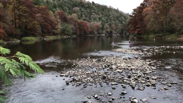 Wide steady shot of the Mountain Fork River, Beavers Bend State Park, Oklahoma — Stock Video