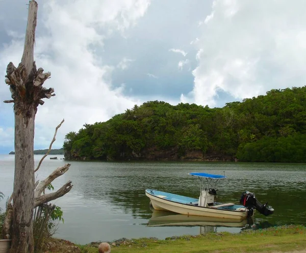 Motorbåt Dockad Liten Vik Ngarchelong State Palau — Stockfoto