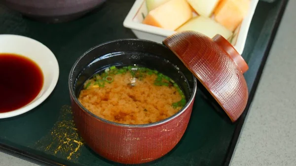 Petit Bol Soupe Miso Servi Avec Repas — Photo