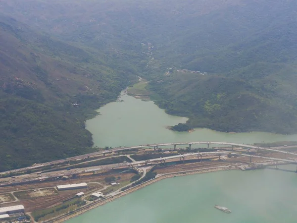 Aerial View Water Bridges Criscrossing Water Few Minutes Departure Hong — Foto de Stock