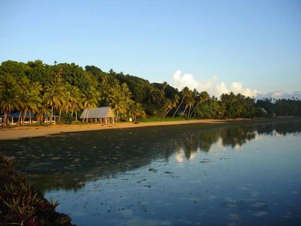 Bela Costa Refletida Nas Águas Praia Melekeok Palau — Fotografia de Stock