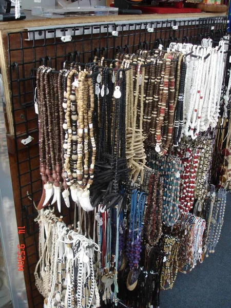 Assortment Hand Made Shell Bead Necklaces Sold Souvenir Shops Tropical — Stock Photo, Image
