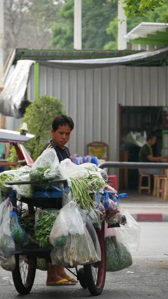 Бангкок Таиланд Март 2016 Мужчина Продает Разнообразные Овощи Велосипеда Улице — стоковое фото