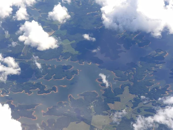 Vista Aérea Del Lago Carters Con Magníficas Nubes Los Cielos — Foto de Stock