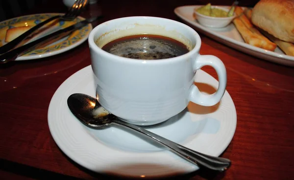 Tasse Kaffee Mit Brot Separaten Tellern — Stockfoto