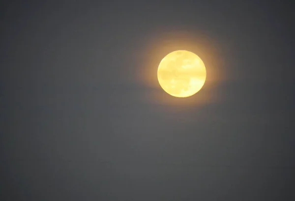 Pleine Lune Jaunâtre Dans Ciel Plan Moyen — Photo