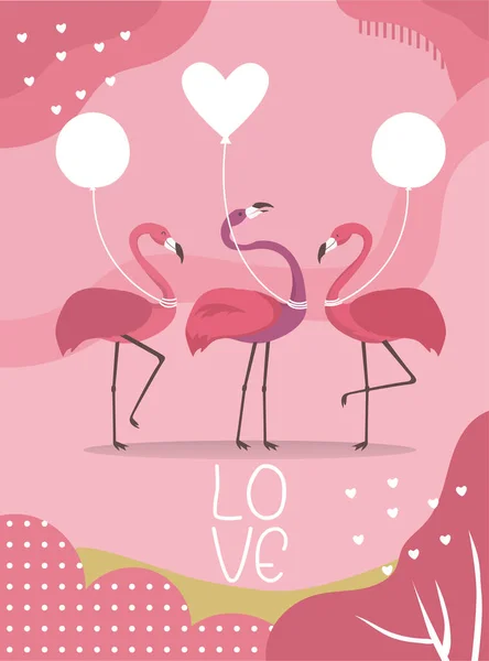 Carino Animali Poster Design San Valentino Modello Carte Fenicottero Illustrazioni — Vettoriale Stock