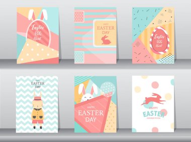 Paskalya tebrik kartları, retro desen, şirin, vektör çizimleri 