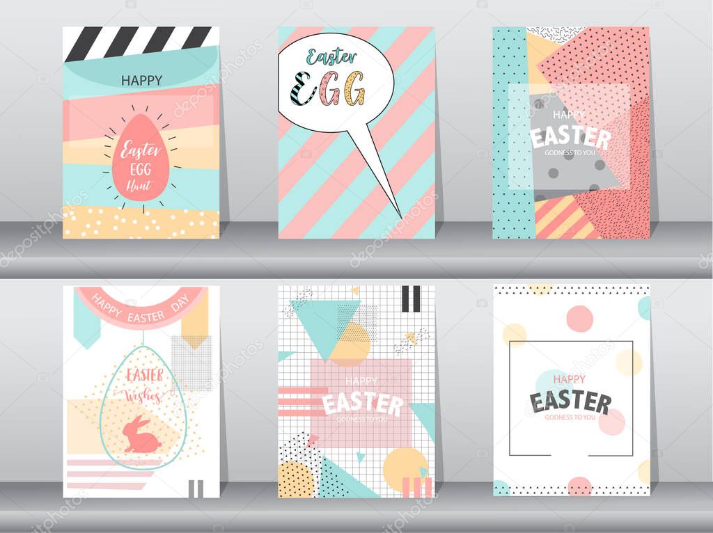 Set of Easter greeting cards,retro pattern,cute,Vector illustrations 