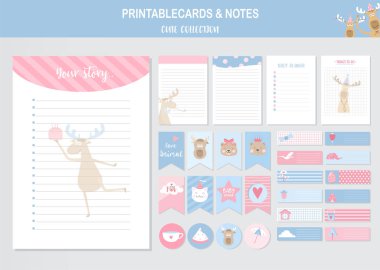 Hayvanlar ve şirin vektör kartları, geyikler, bebek partisi, basılabilir, etiketler, kartlar, şablonlar, Notlar, Etiketler, Etiketler, Hurda Rezervasyon, Tebrikler, Davetiyeler, Vektör Resimleri