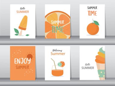 Yaz arkaplanları, desen, poster, selamlama, kartlar, meyveler, plaj, Vektör illüstrasyonları EPS10.