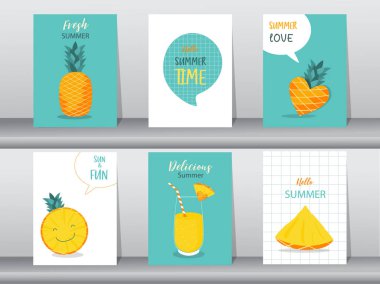 Yaz arkaplanları, desen, poster, selamlama, kartlar, meyveler, plaj, Vektör illüstrasyonları EPS10.