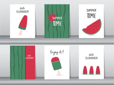 Yaz arkaplanları, desen, poster, selamlama, kartlar, meyveler, plaj, Vektör illüstrasyonları EPS10.