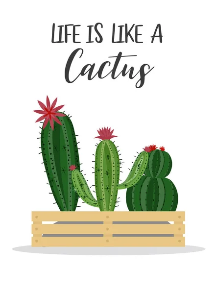 Cactus Felice Con Messaggio Cactus Isolato Disegnato Mano Cactus Verde — Vettoriale Stock