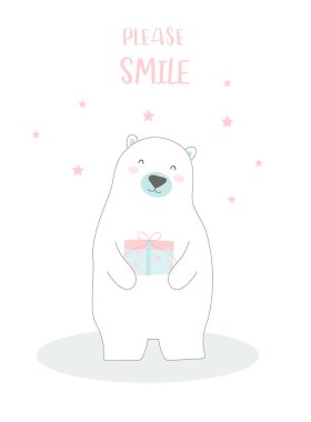 Beyaz arka planda sevimli hayvanlar, poster, şablon, kartlar, ayı, hayvanat bahçesi, Vektör çizimleri. 