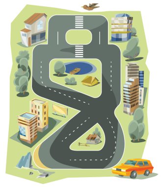 Küçük kasaba kentsel peyzaj düz tasarım tarzı, vektör çizim.