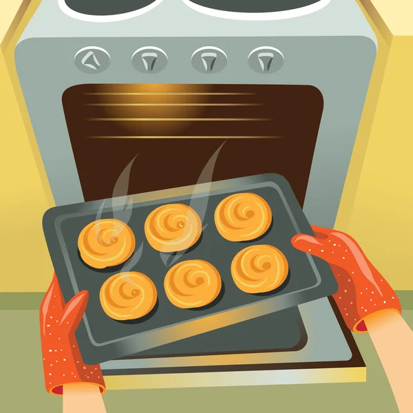Brötchen backen im Ofen — Stockvektor