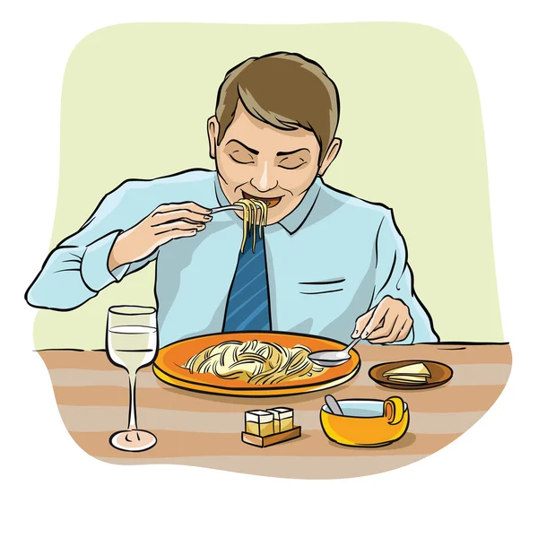 Hombre comiendo espaguetis — Archivo Imágenes Vectoriales