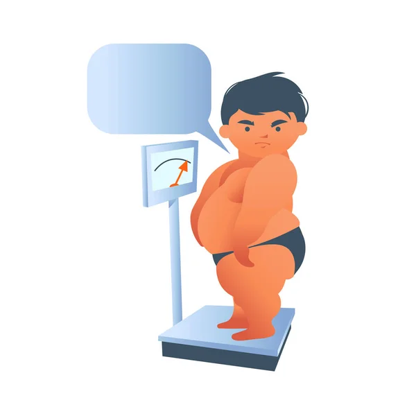 Excessive Weight Causes Inactivity Among Children. The boy on the scales — Stock Vector