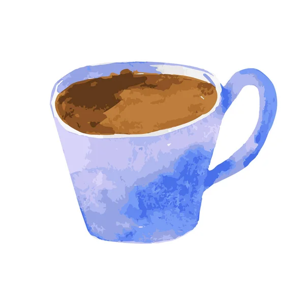 Голубая чашка с горячим напитком. Акварель. — стоковый вектор