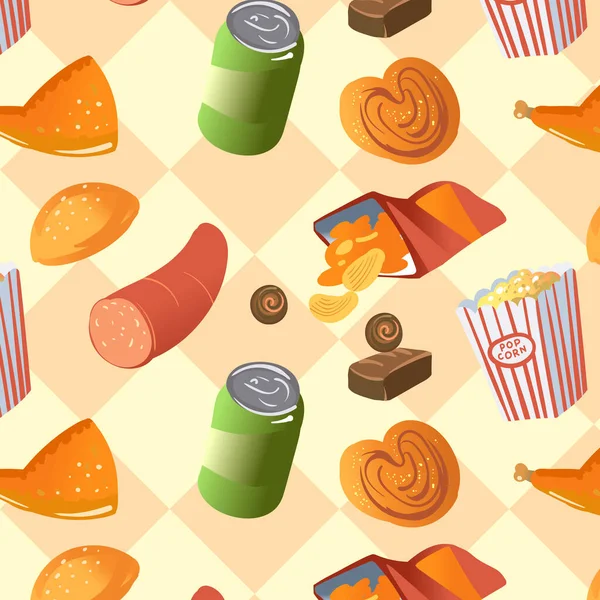 Seamless pattern. Images of Delicious Street Food and Drinks