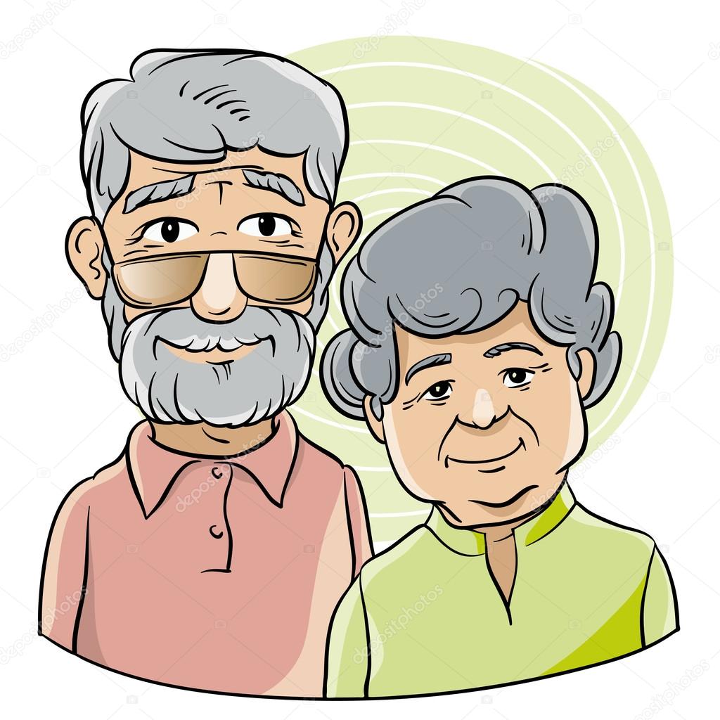 Lindo., Cabello Gris, Abuela., Dibujo, Abuelo. Imagen Vectorial de