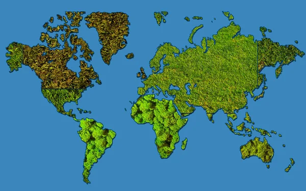 Mapa Mundo Com Texturas Musgo Verde Grama Atlas Mundo Sobre — Fotografia de Stock