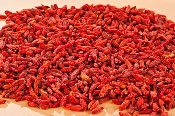 Goji Berries Close Lots Red Berries Pile Goji Texture Orange — Stock Photo, Image